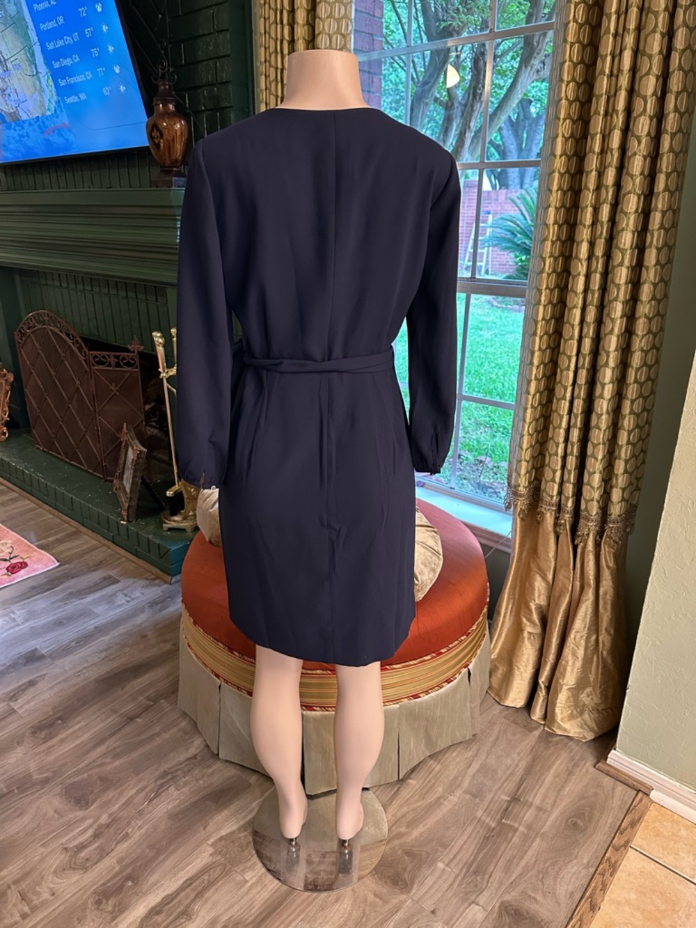 J. Crew Navy Wrap Mini Dress with Tie Waist - Picture 3 of 12